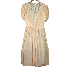 Vintage 80s Scott McClintock Pink Lace Taffeta Midi Dress